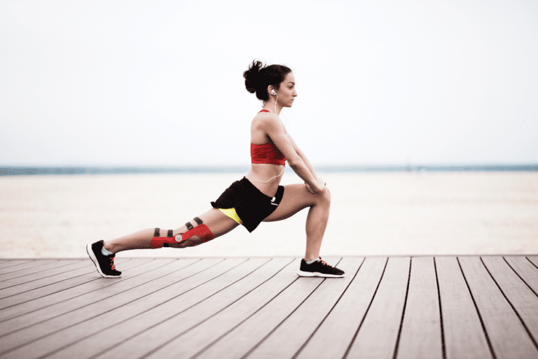 Knee brace in action during a stretching